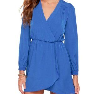 Honey Punch That’s a Wrap Navy Blue Surplice Wrap Long Sleeve Dress - M